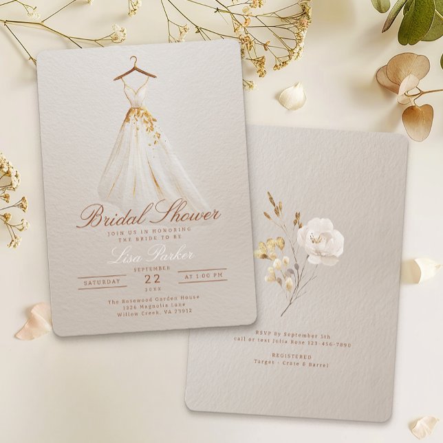 Höstens bröllopsduschekleid-inbjudan med blommor inbjudningar (Bridal Shower Invite)