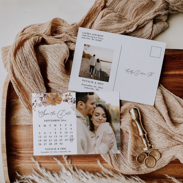 Höstens bröllopskalender Spara datum Foto Postkort Vykort (Skapare uppladdad)