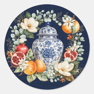 Höstens Chinoiserie, Granatäpple & Magnolia Runt Klistermärke