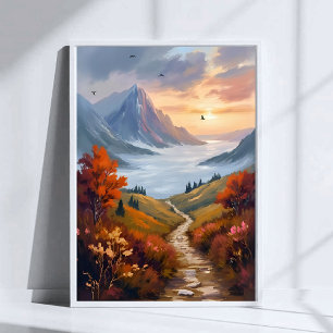 Höstens dagdrömmar Höstlandskap på bergsmålning Poster