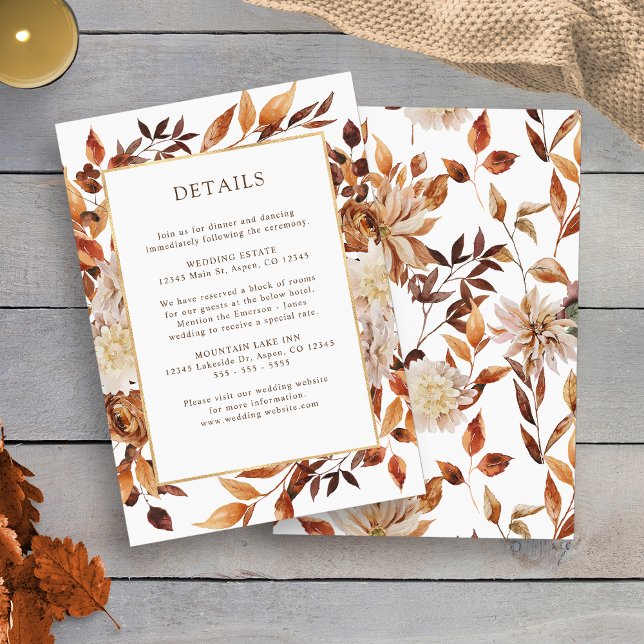 Höstens detaljer till bröllop tilläggskort (Watercolor Fall Leaves Detail Wedding Enclosure Card by Painted Paperie
)