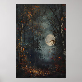 Höstens fullmåne Mörk Skog Konsttryck, Mörkt Cotta Poster