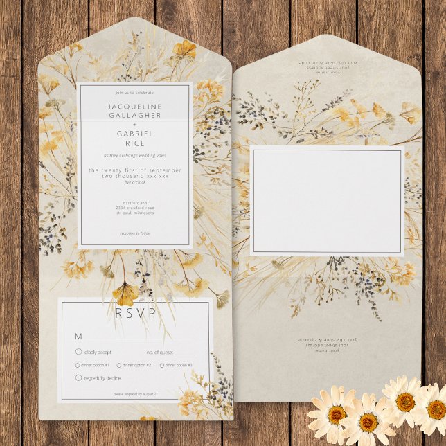 Höstens lantliga fält med vilda blommor middag (Rustic Fall Fields Wildflower Dinner All In One Invitation)