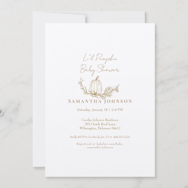 Höstens lilla pumpa Ecru baby shower Inbjudningar (Framsida)