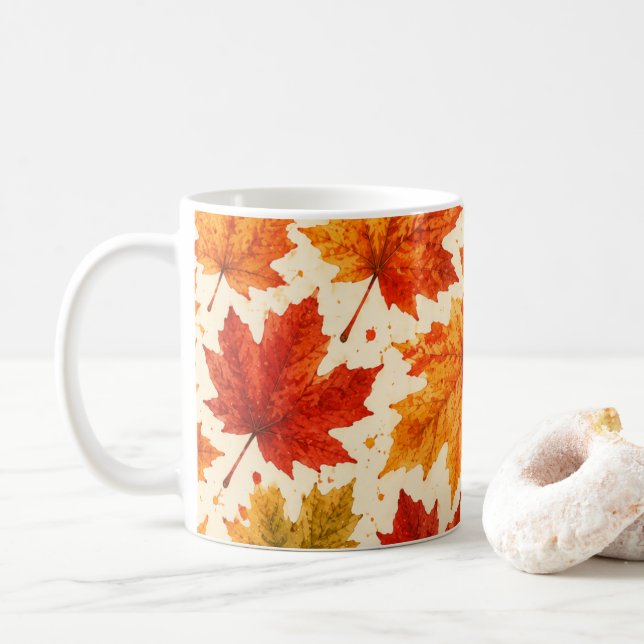 Höstens lönnlövsmönster | Höst Orange Rött Löv Kaffemugg (Med munk)