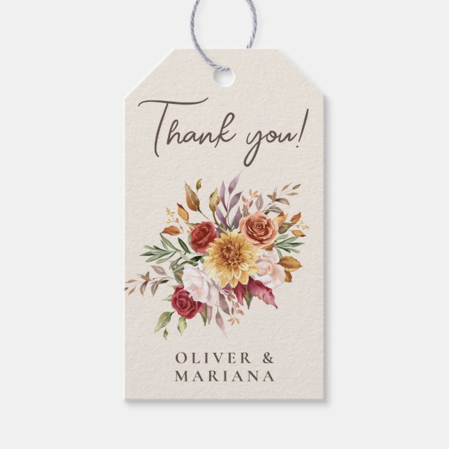 Höstens lövverk Blommig Elfenbensvitt Bröllopsgåva Presentetikett (Framsidan)