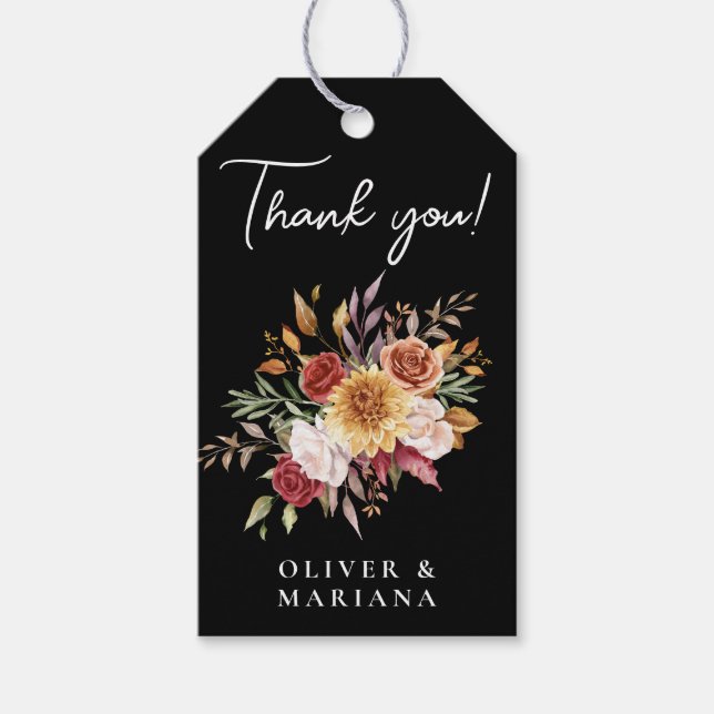 Höstens lövverk Blommig Svart Bröllopspresent Presentetikett (Framsidan)