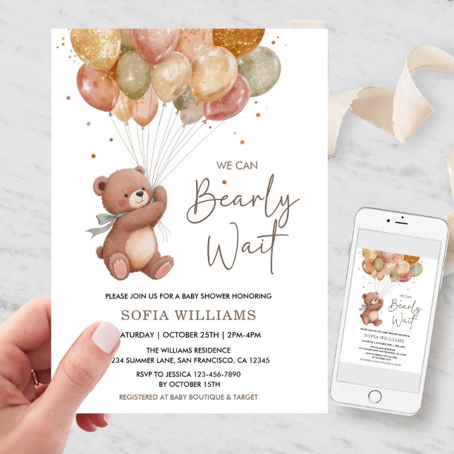 Höstens Nästan Väntar Bebis Bebis Shower Könsneutr Inbjudningar (We Can Bearly Wait Baby Shower Invitation)