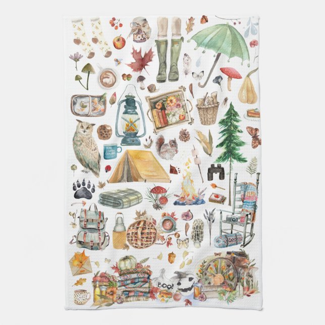 Höstens Överflöd | Rustika Illustratörer i Vattenf Kökshandduk (Vertikal)