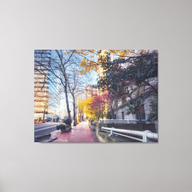 Höstens Portland Cityscape med Färgrika Träd Canvastryck (Framsida)