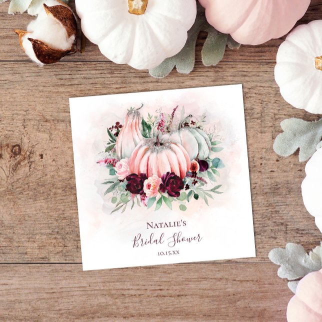Höstens Rosa Pumpa & Burgunderröd Blommig Bröllops Pappersservett (Skapare uppladdad)