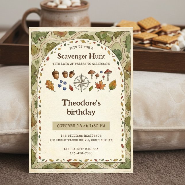 Höstens skattjakt Skogsfödelsedags karta Inbjudningar (Camping theme birthday invitation by Darling & May)