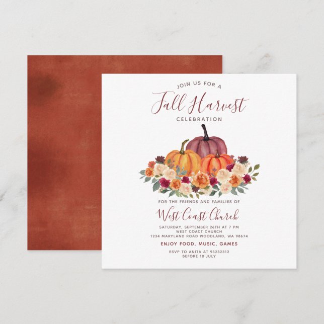 Höstens skördefest, höstfest, höstsamhälle inbjudningar (Fram/baksida)