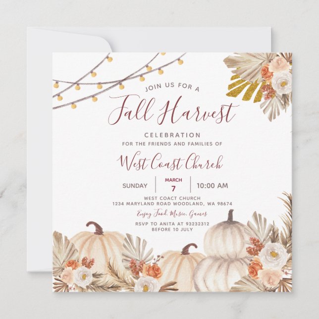 Höstens skördefest, höstfest, höstsamhälle inbjudningar (Framsida)