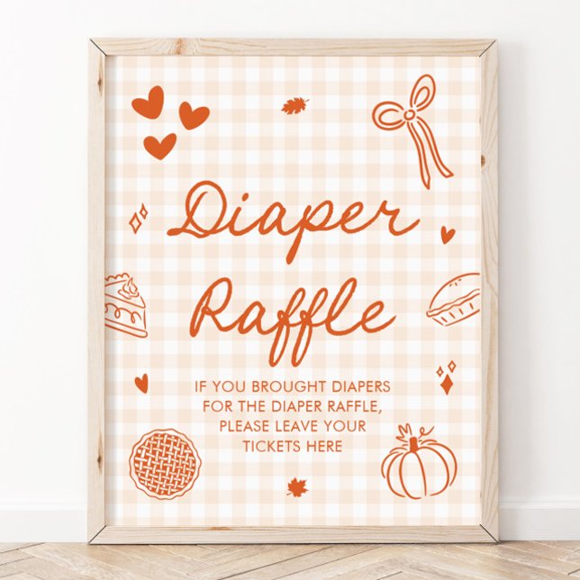 Höstens söta lilla paj Bebisdusch Blöja-Lotterispe Poster (Fall Cutie Pie Baby Shower Diaper Raffle Game Sign)