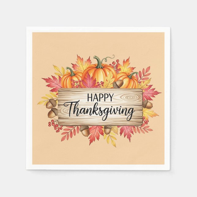 Höstens välsignelser – Rustik Thanksgiving Pappersservett (Framsidan)
