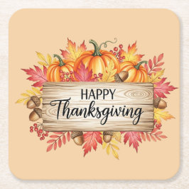 Höstens välsignelser – Rustik Thanksgiving Underlägg Papper Kvadrat