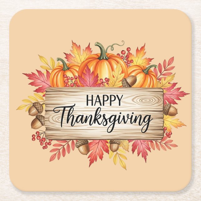 Höstens välsignelser – Rustik Thanksgiving Underlägg Papper Kvadrat (Framsidan)