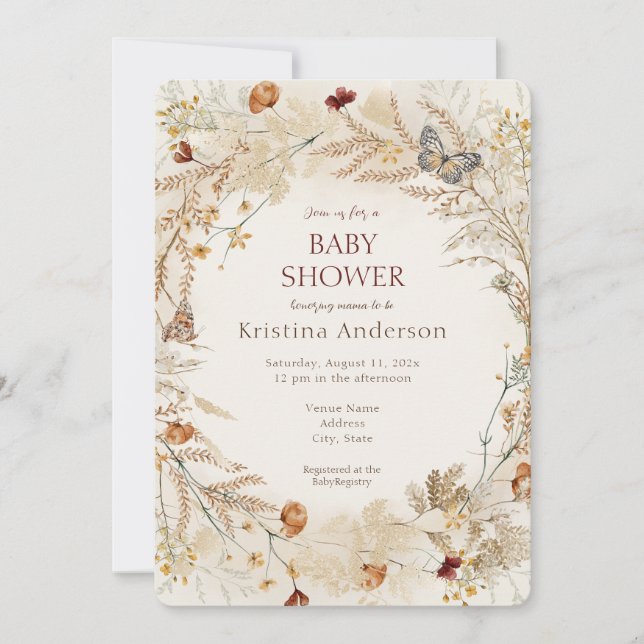 Höstens vilda blomma höst baby shower inbjudan (Framsida)