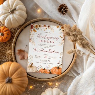 Höstens vilda blomma Pumpa Thanksgiving-inbjudan Inbjudningar