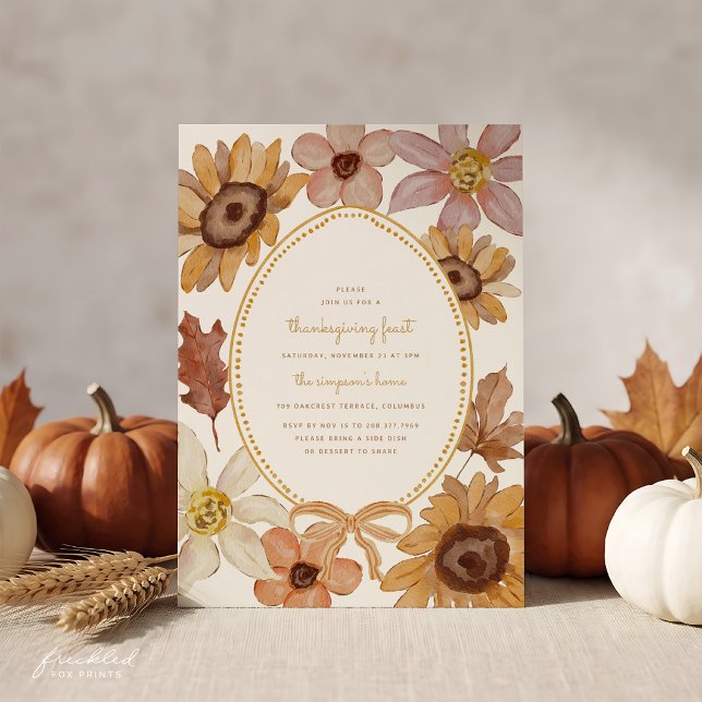 Höstens vilda blomma tackdagsmiddagsinbjudan julkort (Autumn Wildflower Thanksgiving Dinner Invitation)