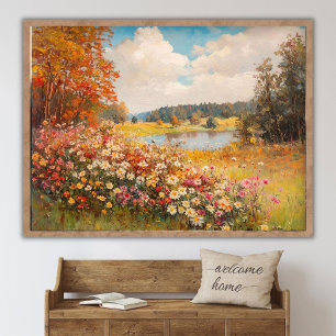 Höstens vildblomsfältslandskapsmålning, Vintag Poster