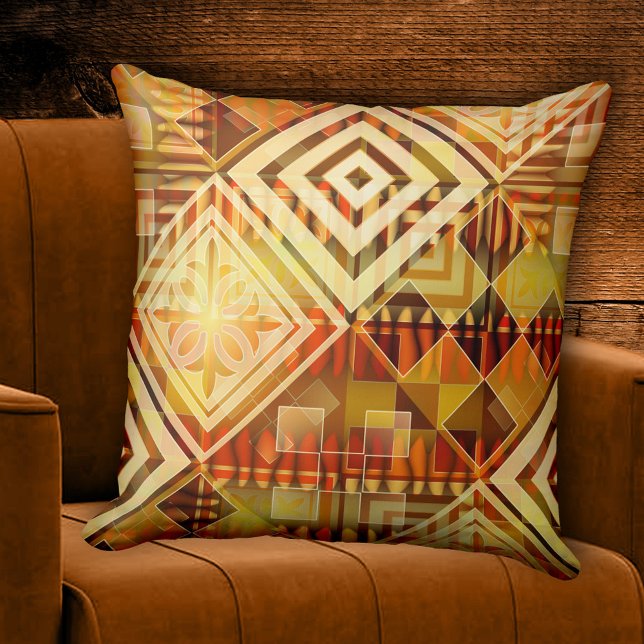 Hösterpil för Abstrakt av snyggt - geometrisk bild Kudde (Retro abstract design pillow featuring a warm colored pattern in geometrical shapes. )
