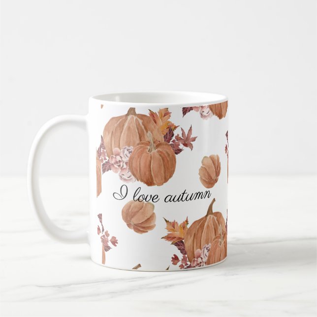 Höstfågelblommor och Löv Vattenfärg Kaffemugg (Vänster)