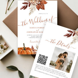 Höstfall QR-kod boho botanical bröllop Inbjudningar