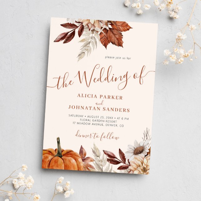 Höstfall QR-kod boho botanical bröllop Inbjudningar (Skapare uppladdad)