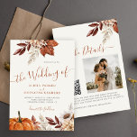 Höstfall QR-kod boho botanical bröllop Inbjudningar<br><div class="desc">Moderna botaniska blommor med rustik vattenfärg,  pumpa,  lövning och torkat löv skapar en chic höstbudget till ett överkomligt pris i en benvit bröllopsinbjudan med ett trendig handskriftsskript och en jordisk terracotta beige färg palett.                  Anpassa den med din bild- och QR-kod till webbplatsen eller till OSANS online.</div>