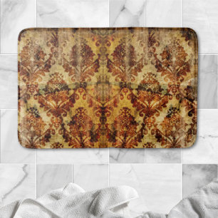 Höstfall Vintage Rustic Orange Brown Damask Badrumsmatta