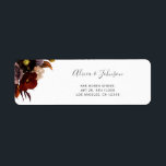 Höstfallande blommigt bröllop returadressetikett returadress etikett<br><div class="desc">Elegant manusar bröllop returetiketter med burgundy marsala höst faller blommor och torkad löv.</div>