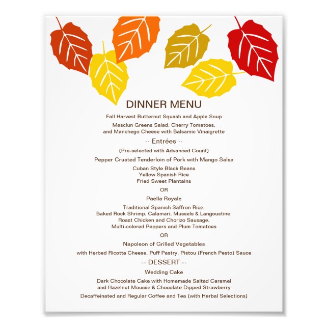 Höstfallande Löv 8x10 Bord-meny för ramning Fototryck (Framsidan)