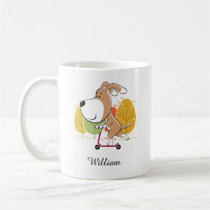 Höstfällning för tecknad Cute Hund Puppy Kick Scoo Kaffemugg