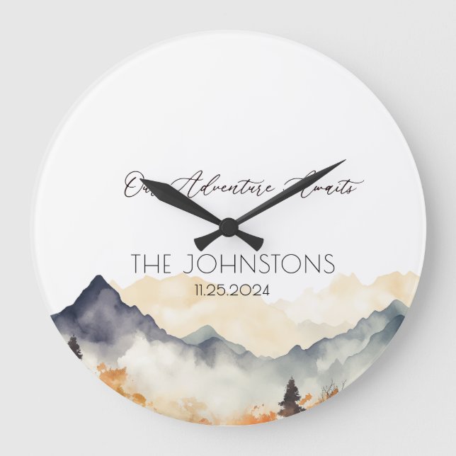 Höstfällning Neutralt Vattenfärgsberg par Stor Klocka (Framsida)