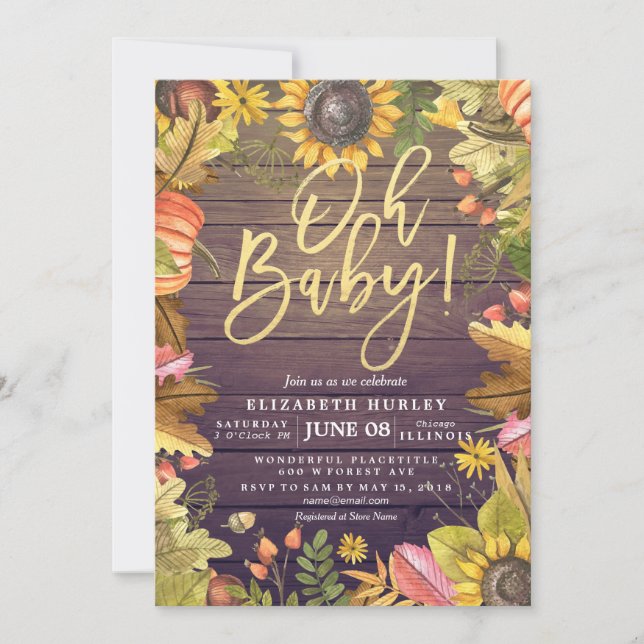 Höstfallskärm Löv Pumpkin Baby Shower-kort Inbjudningar (Framsida)