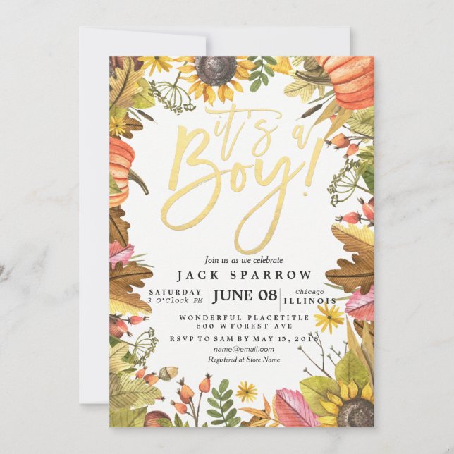 Höstfallskärm Löv Pumpkin Baby Shower-kort Inbjudningar (Framsida)