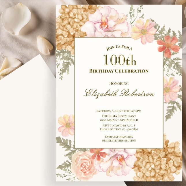 Höstfärg blomster 100-års födelsedagsinbjudan inbjudningar (Skapare uppladdad)