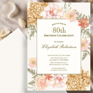 Höstfärg blomster 80-års födelsedagsinbjudan inbjudningar