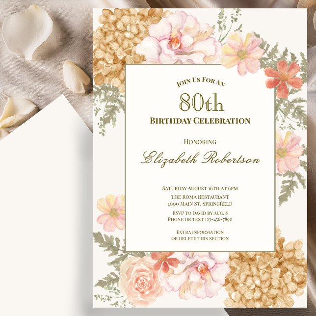 Höstfärg blomster 80-års födelsedagsinbjudan inbjudningar (Skapare uppladdad)
