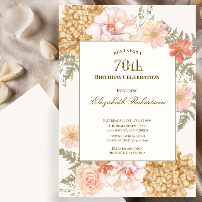 Höstfärg blomstermönster 70-års födelsedagsinbjuda inbjudningar (Skapare uppladdad)