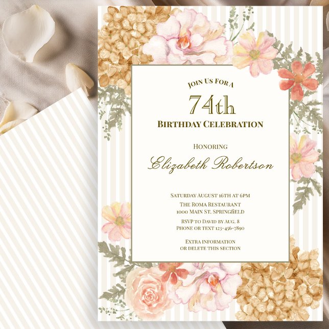 Höstfärg blomstermönster 74-års födelsedagsinbjuda inbjudningar (Skapare uppladdad)