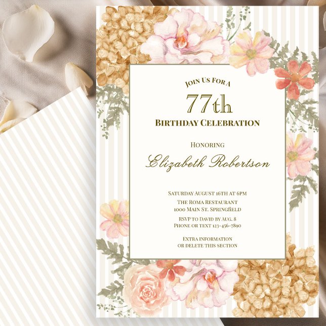 Höstfärg blomstermönster 77-års födelsedagsinbjuda inbjudningar (Skapare uppladdad)