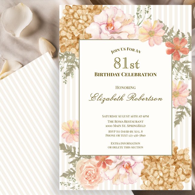 Höstfärg blomstermönster 81-års födelsedagsinbjuda inbjudningar (Skapare uppladdad)