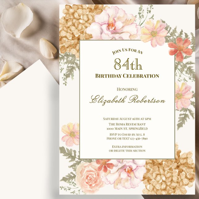 Höstfärg blomstermönster 84-års födelsedagsinbjuda inbjudningar (Skapare uppladdad)