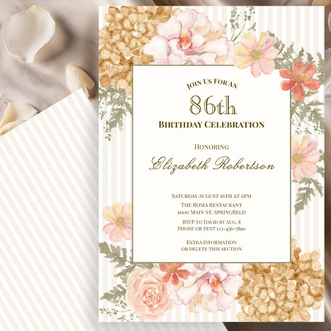 Höstfärg blomstermönster 86-års födelsedagsinbjuda inbjudningar (Skapare uppladdad)