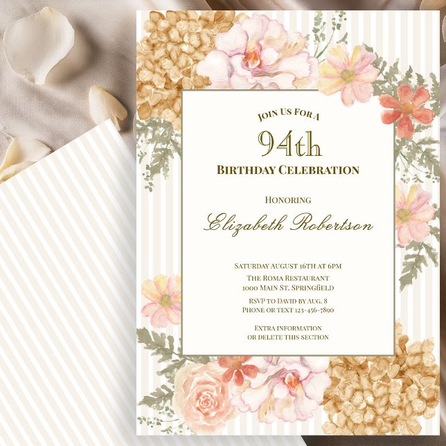 Höstfärg blomstermönster 94-års födelsedagsinbjuda inbjudningar (Skapare uppladdad)