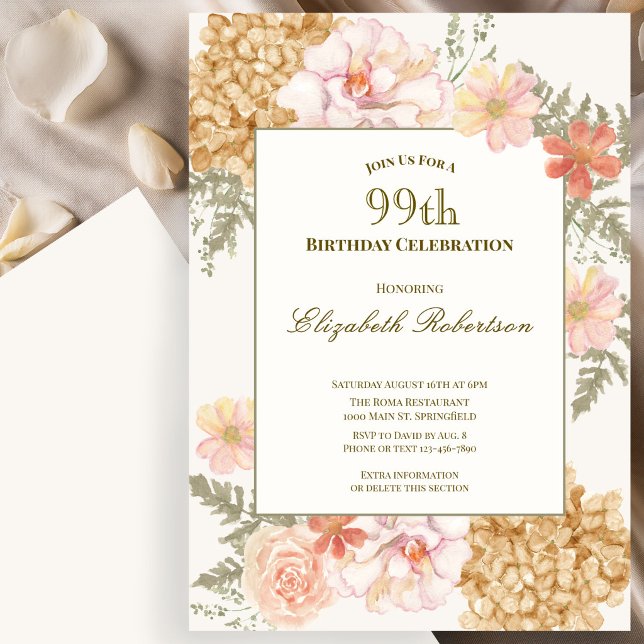 Höstfärg blomstermönster 99-års födelsedagsinbjuda inbjudningar (Skapare uppladdad)