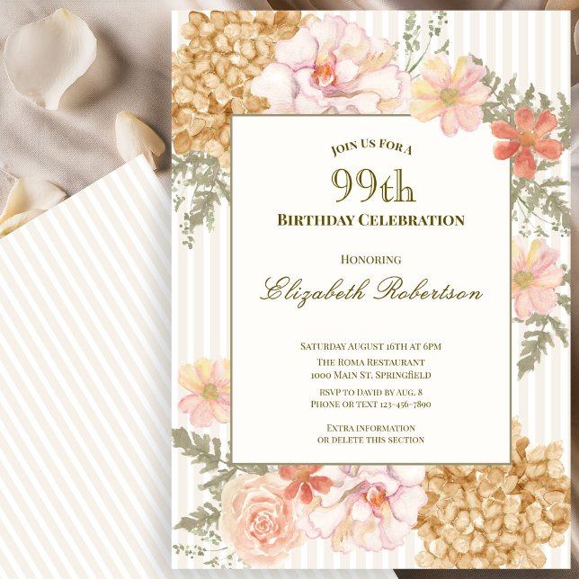 Höstfärg blomstermönster 99-års födelsedagsinbjuda inbjudningar (Skapare uppladdad)